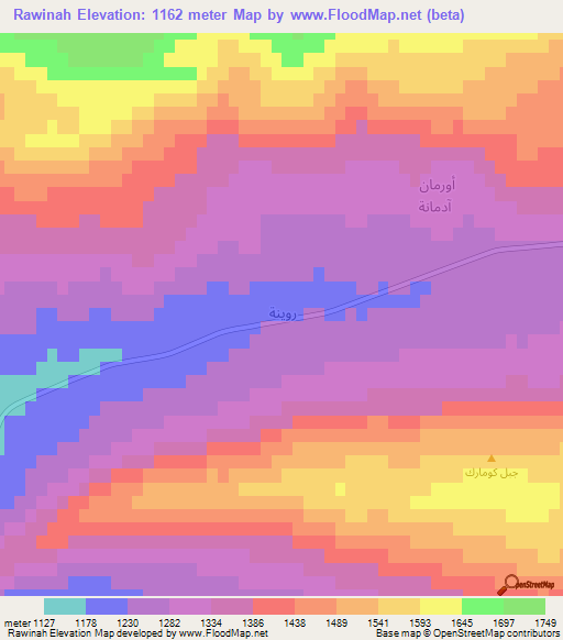 Rawinah,Iraq Elevation Map