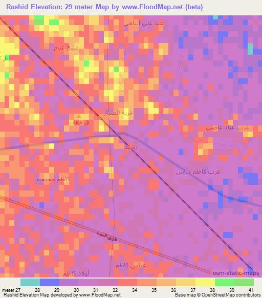 Rashid,Iraq Elevation Map