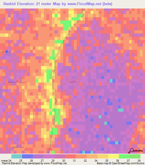 Rashid,Iraq Elevation Map