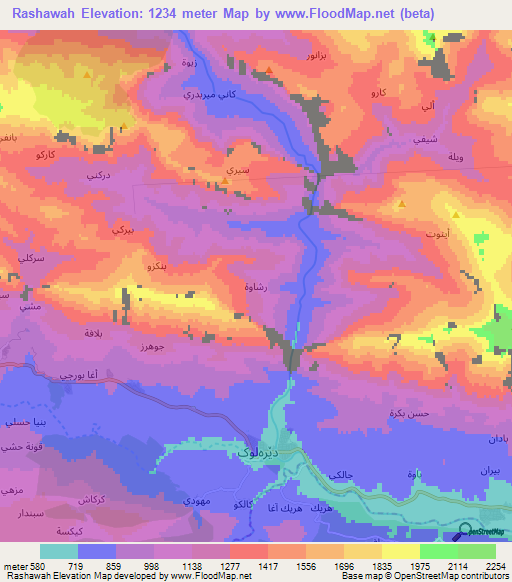 Rashawah,Iraq Elevation Map