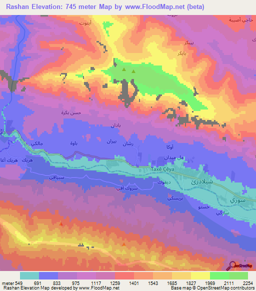 Rashan,Iraq Elevation Map