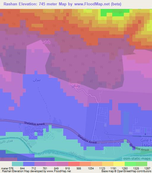 Rashan,Iraq Elevation Map