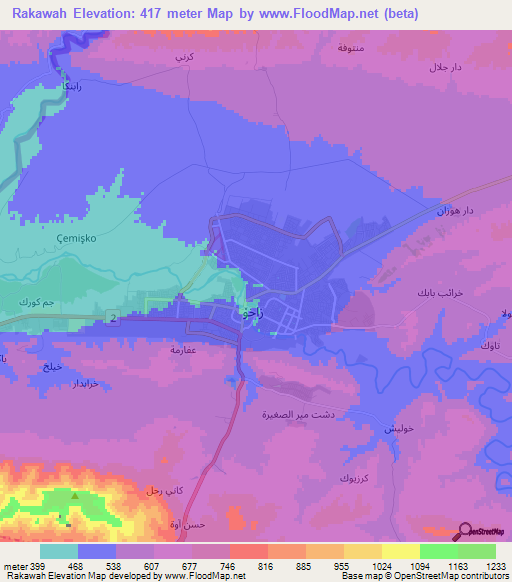 Rakawah,Iraq Elevation Map