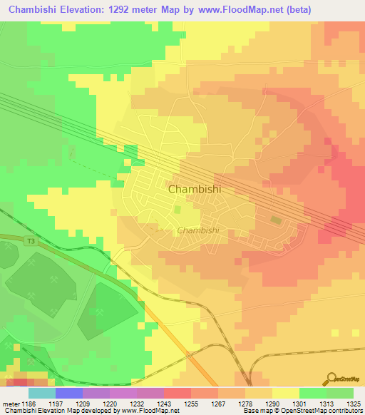 Chambishi,Zambia Elevation Map