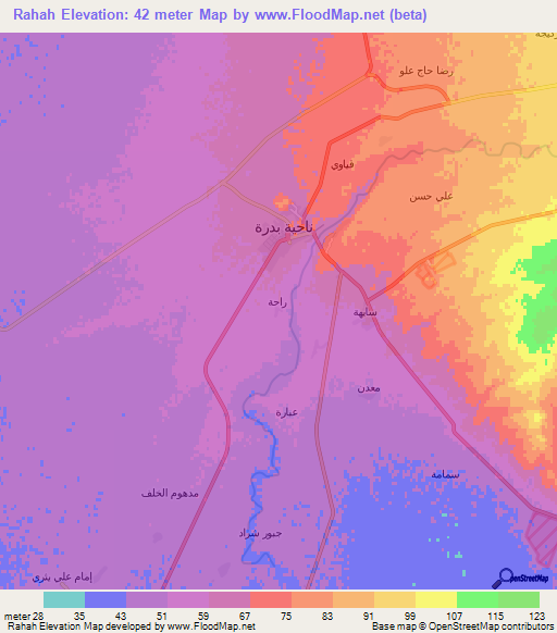 Rahah,Iraq Elevation Map