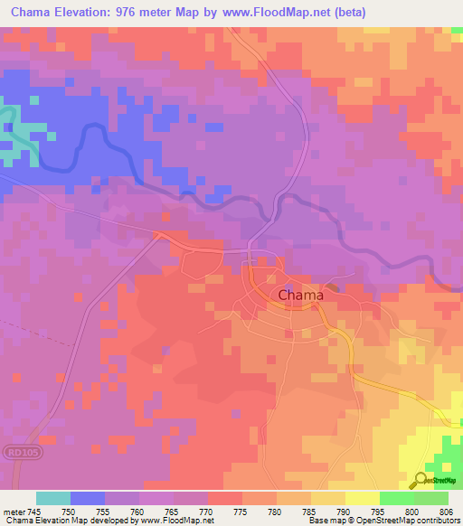 Chama,Zambia Elevation Map