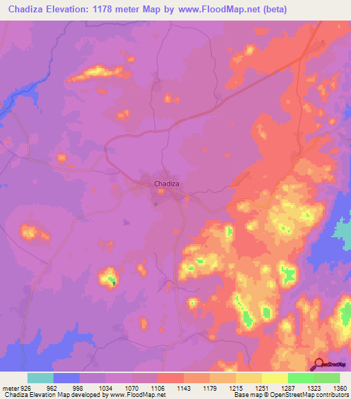 Chadiza,Zambia Elevation Map