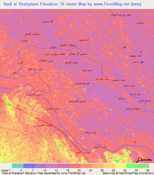 Radi al Shaligham,Iraq Elevation Map