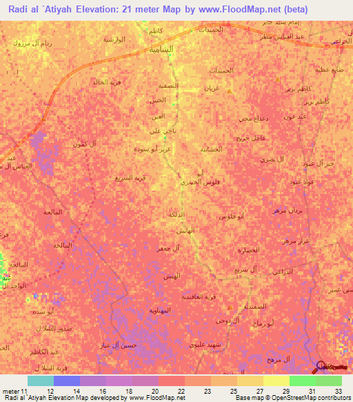 Radi al `Atiyah,Iraq Elevation Map