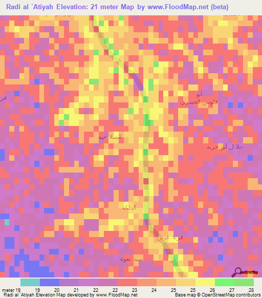 Radi al `Atiyah,Iraq Elevation Map