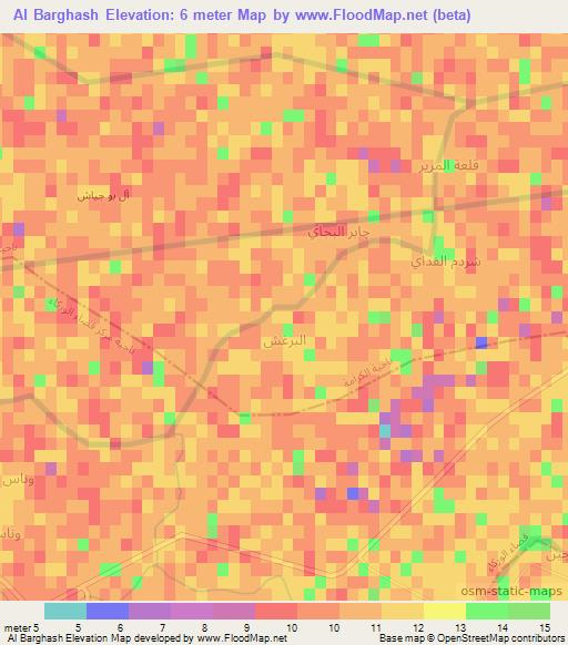 Al Barghash,Iraq Elevation Map