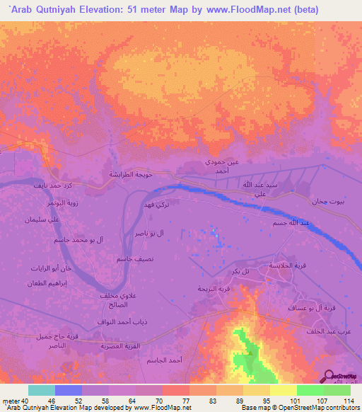 `Arab Qutniyah,Iraq Elevation Map