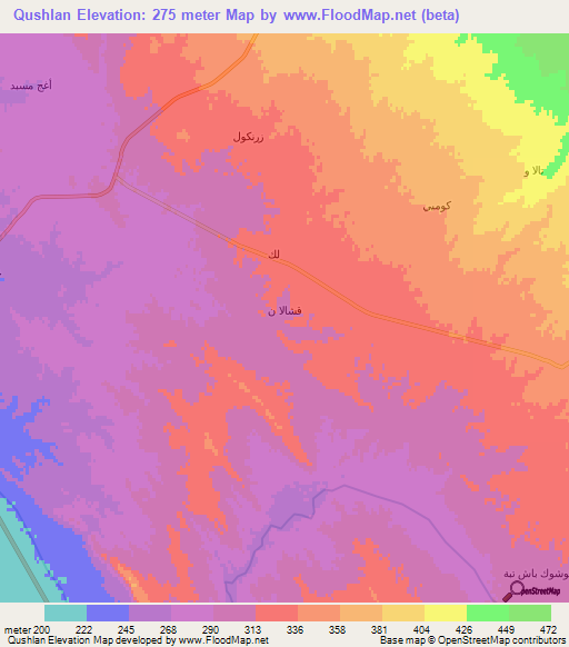 Qushlan,Iraq Elevation Map