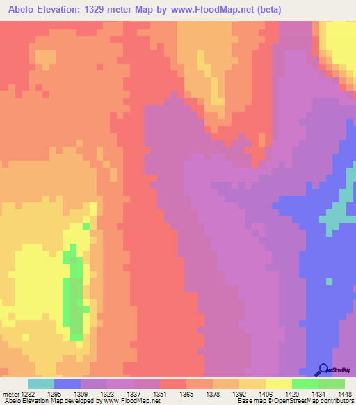 Abelo,Zambia Elevation Map