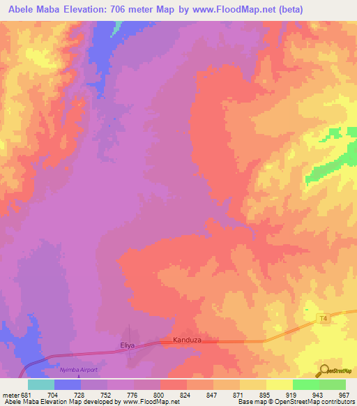 Abele Maba,Zambia Elevation Map