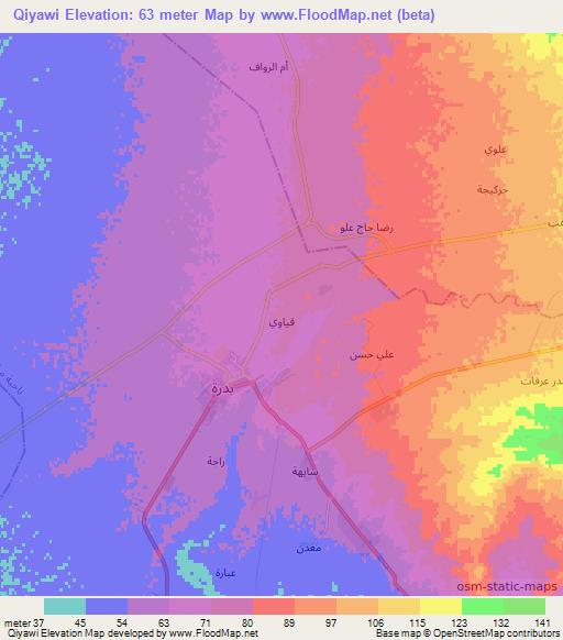 Qiyawi,Iraq Elevation Map