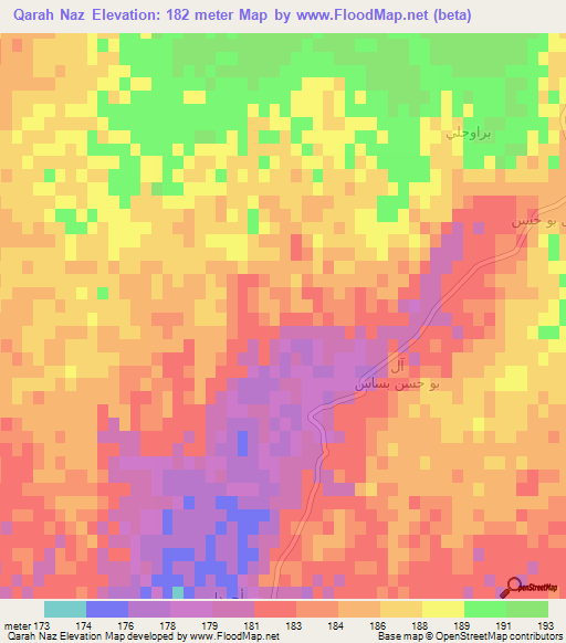 Qarah Naz,Iraq Elevation Map