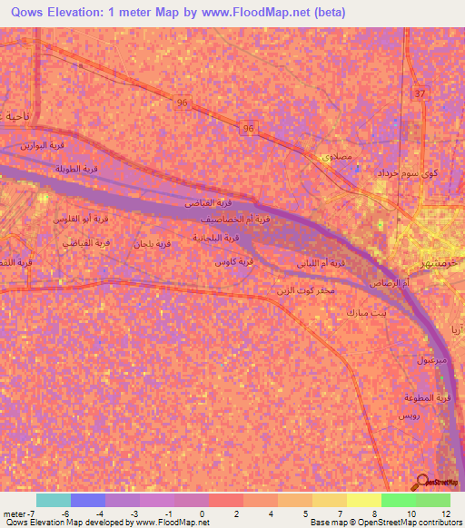 Qows,Iraq Elevation Map