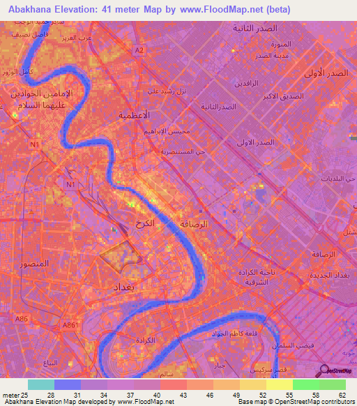 Abakhana,Iraq Elevation Map