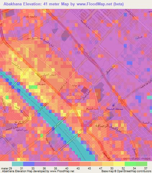 Abakhana,Iraq Elevation Map