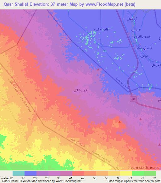 Qasr Shallal,Iraq Elevation Map