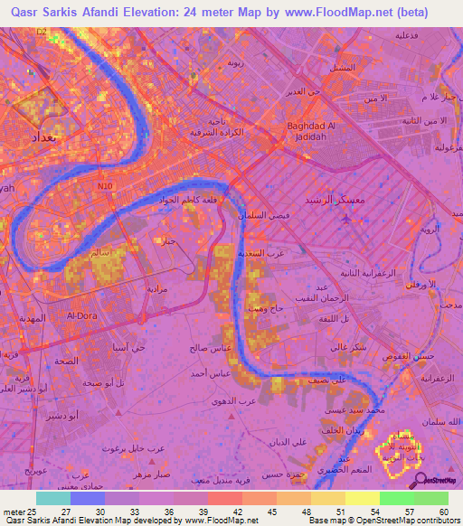 Qasr Sarkis Afandi,Iraq Elevation Map