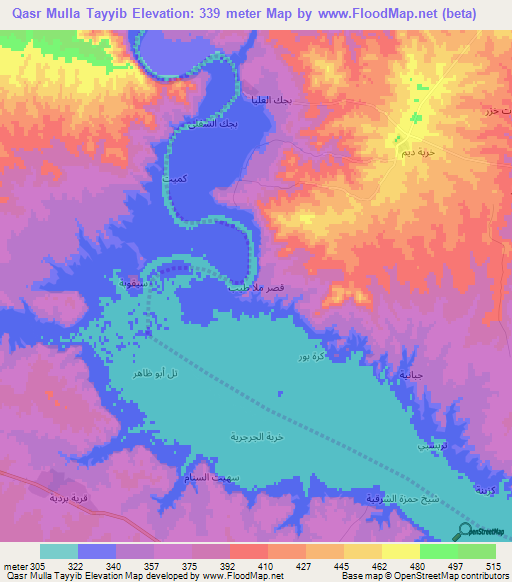 Qasr Mulla Tayyib,Iraq Elevation Map