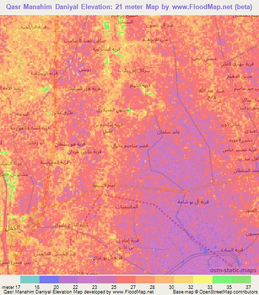 Qasr Manahim Daniyal,Iraq Elevation Map