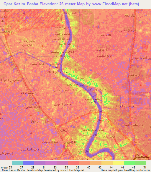 Qasr Kazim Basha,Iraq Elevation Map