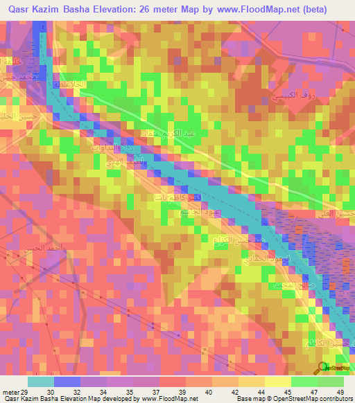 Qasr Kazim Basha,Iraq Elevation Map