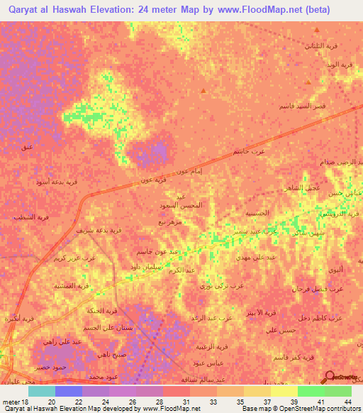 Qaryat al Haswah,Iraq Elevation Map