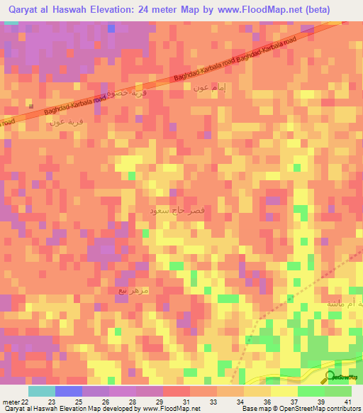 Qaryat al Haswah,Iraq Elevation Map