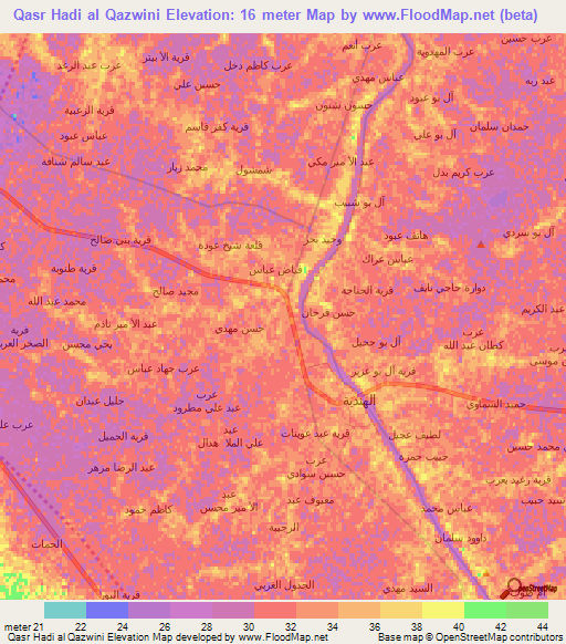 Qasr Hadi al Qazwini,Iraq Elevation Map