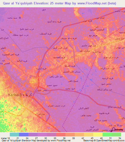 Qasr al Ya`qubiyah,Iraq Elevation Map