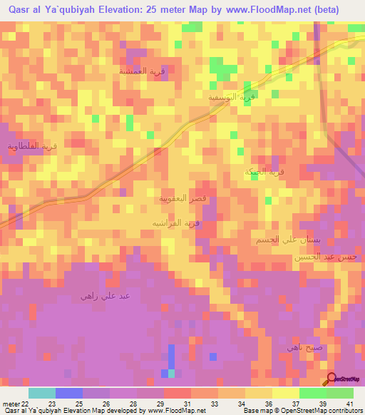 Qasr al Ya`qubiyah,Iraq Elevation Map