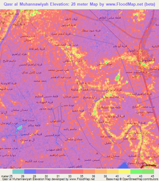 Qasr al Muhannawiyah,Iraq Elevation Map