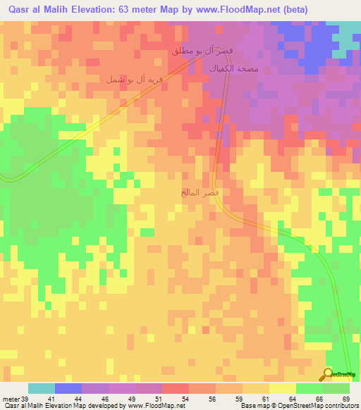 Qasr al Malih,Iraq Elevation Map