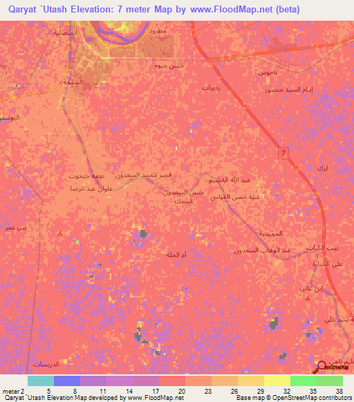 Qaryat `Utash,Iraq Elevation Map