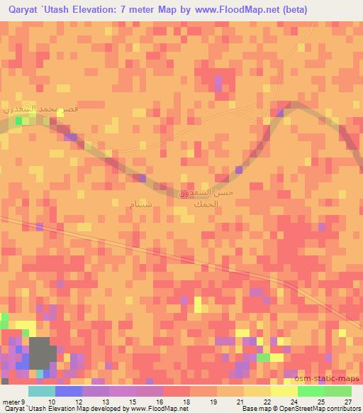 Qaryat `Utash,Iraq Elevation Map