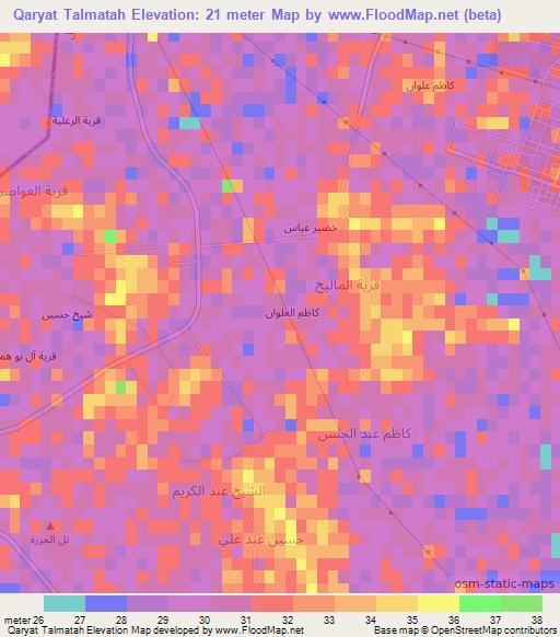 Qaryat Talmatah,Iraq Elevation Map