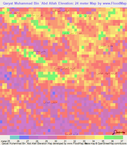 Qaryat Muhammad Bin `Abd Allah,Iraq Elevation Map