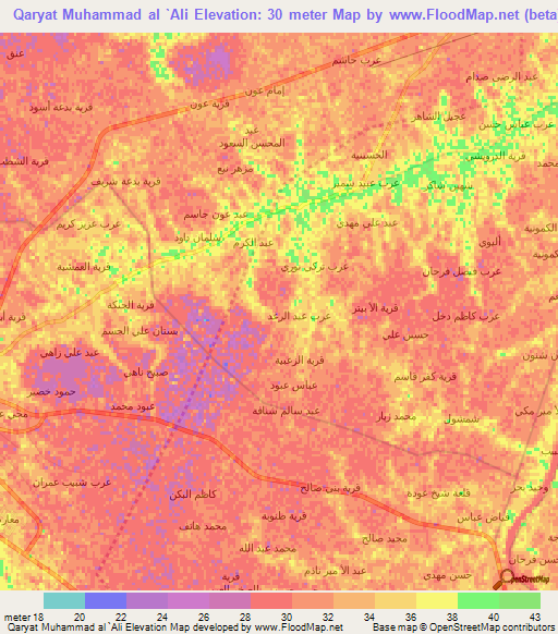 Qaryat Muhammad al `Ali,Iraq Elevation Map