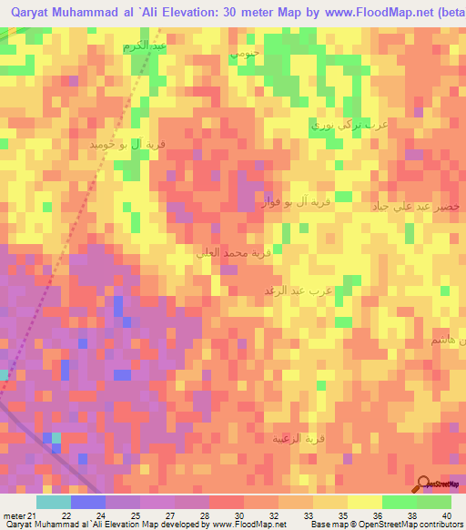 Qaryat Muhammad al `Ali,Iraq Elevation Map