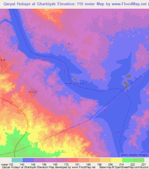 Qaryat Hubayn al Gharbiyah,Iraq Elevation Map