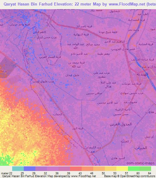 Qaryat Hasan Bin Farhud,Iraq Elevation Map