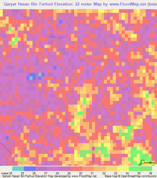 Qaryat Hasan Bin Farhud,Iraq Elevation Map