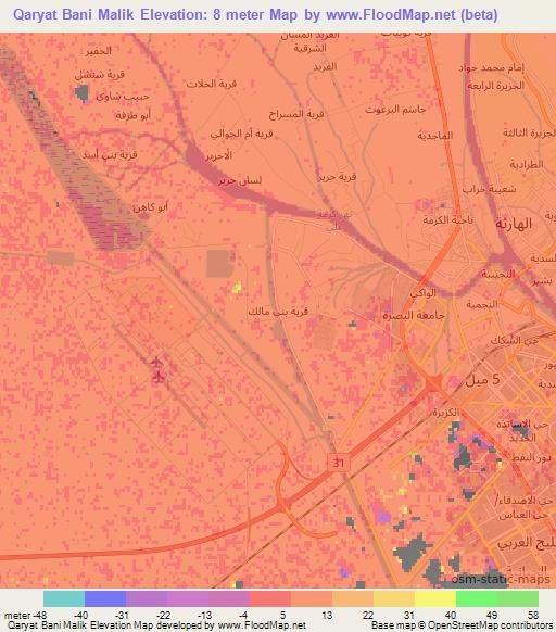 Qaryat Bani Malik,Iraq Elevation Map