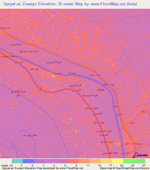 Qaryat az Zuwayn,Iraq Elevation Map