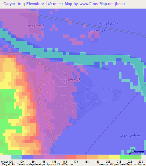 Qaryat `Atiq,Iraq Elevation Map