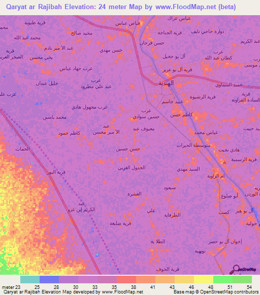 Qaryat ar Rajibah,Iraq Elevation Map